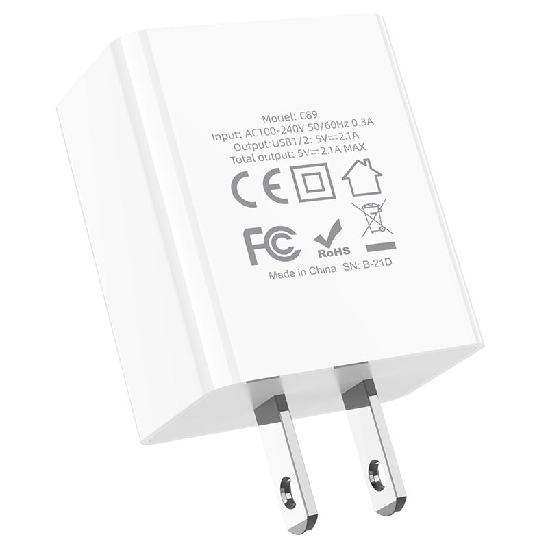 Adaptateur de voyage pour chargeur de prise murale d'alimentation à deux ports USB-A Adaptateur de voyage pour chargeur de prise murale d'alimentation à deux ports USB-A